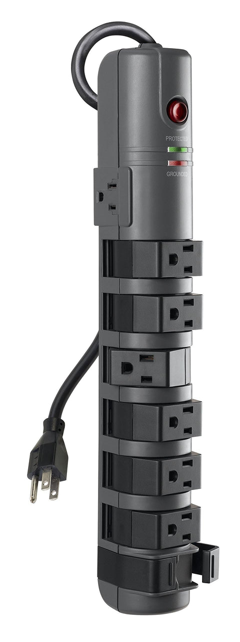 Belkin 8-Outlet Pivot-Plug Power Strip Surge Protector With 6ft Cord & Telephone Protection - Surge Protection For Up To 8 Devices - 1800 Joules Energy Rating - Gray