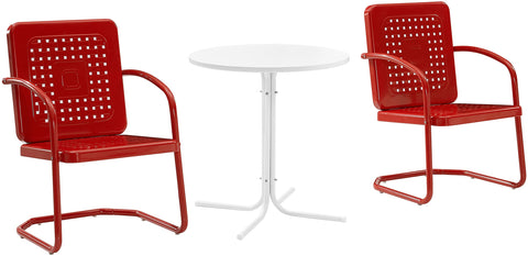 Bates 3Pc Retro Outdoor Bistro Set Bright Red Gloss/White Satin - Bistro Table & 2 Armchairs