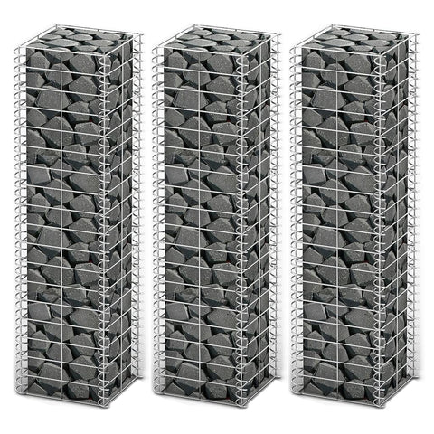 vidaXL Gabion Set - 3 pcs 9.8"x9.8"x39.4", Made from Resistant Galvanized Steel, Easy to Assemble, Ideal for Home and Business Landscape Design