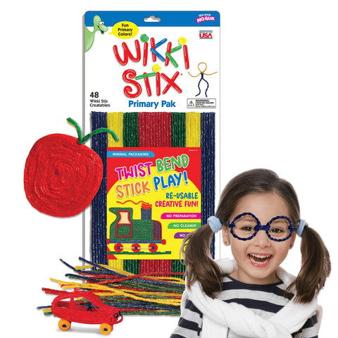 Arts & Crafts for Kids with Wikki Stix Primary Park of 48 Reusable Waxed Yarn Strands; Perfect Teaching Tool and Fidget Toy; Made in USA.