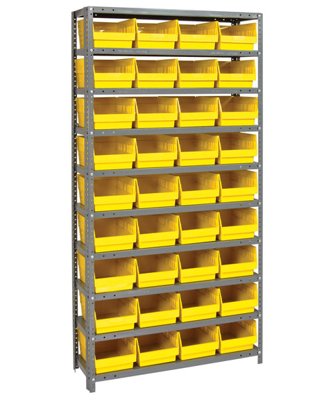 Quantum Storage Systems 1275-207YL Solid Heavy Duty 10 Shelves 36 Store-More Yellow Bins 75" H x 36" W x 12" D