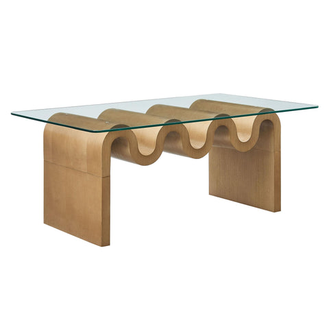 Modway Ondine Glass and Wood Coffee Table in Natural