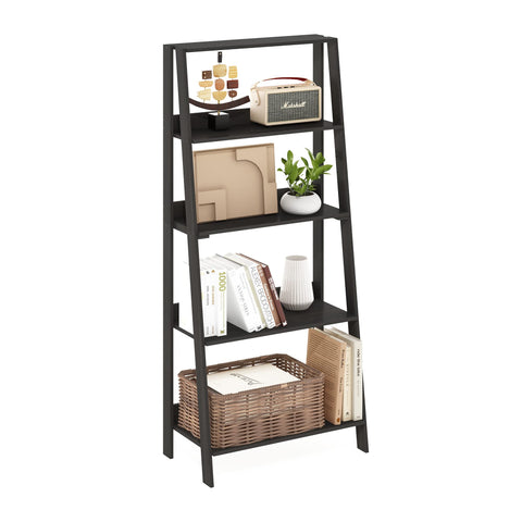 Furinno Ladder Book Shelf, 5-Tier Ladder Shelf, Bookshelf, Display Storage Shelves, 13 x 23.6 x 53.5, for Living Room, Home Office, Black Espresso
