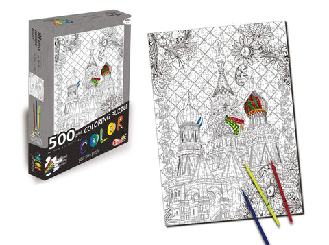 St. Basil's Cathedral 500 Piece Coloring Jigsaw Puzzle + 6 Markers