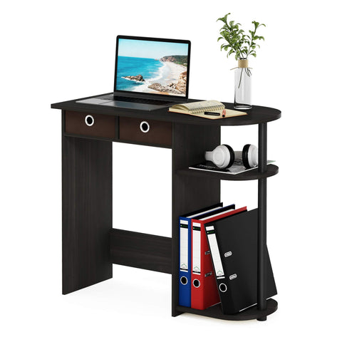 Furinno GO GREEN Desk, 31.5" Wide Gaming Desk with 2 Side Shelves and Storage Bins, Computer Desk, Office Desk for Home Office, Study Room, Dorm, Bedroom, Espresso
