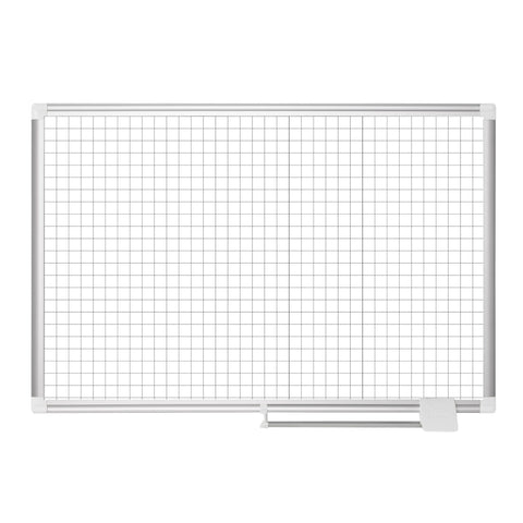 MasterVision Planning Board Porcelain Dry Erase Magnetic 2" x 2" Grid, 36" x 48" Whiteboard with Aluminum Frame, Grey