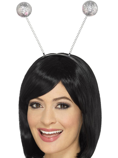 Smiffys Glitter Ball Head Boppers Headband, Silver