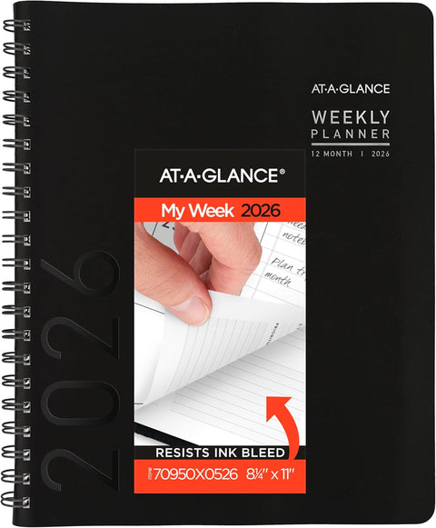 Contemporary Weekly/Monthly Planner Vertical-Column Format 11 x 8.25 Black Cover 12-Month (Jan to Dec): 2026