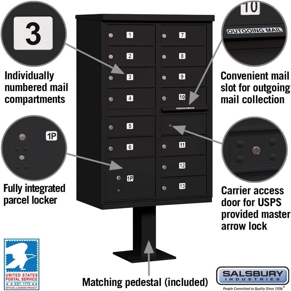 Salsbury Industries 3313BLK-U 13 B Size Doors, United States Postal Access Type IV Cluster Box Unit, Black