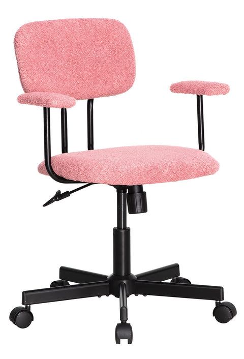 JJS Low Back Velvet Office Computer Chair with Armrest, Ergonomic Adjustable Swivel Small Home Office Desk Chair, Pink