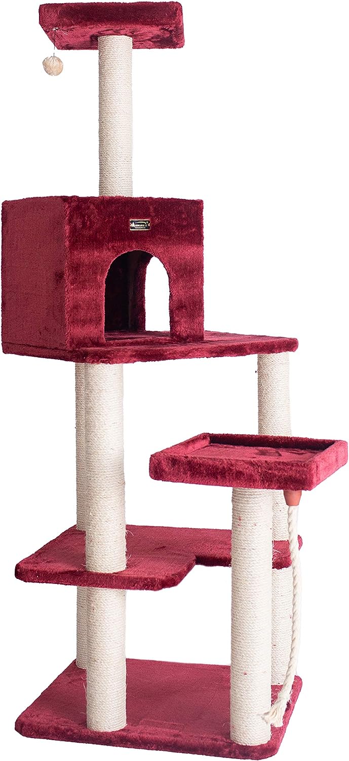 Armarkat Real Wood Cat Tower, Ultra Thick Faux Fur Covered Cat Condo House A6902B, Burgundy