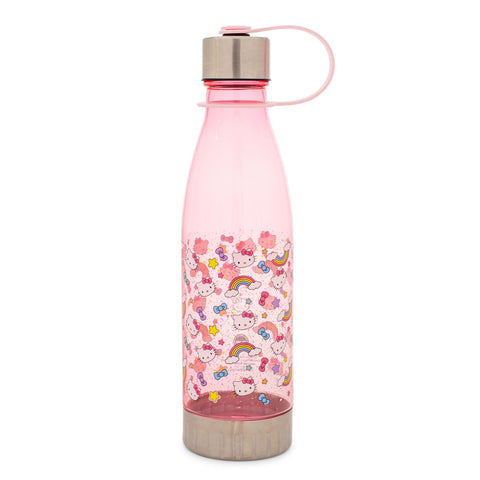 Hello Kitty Sanrio Pastel Star Toss Print Plastic Water Bottle With Leak-Resistant Lid | Large Plastic Sports Jug | Holds 20 Ounces