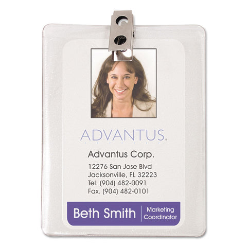 ADVANTUS Security and ID Badge Holder with Clip, Vertical, 3 x 4" Insert Size, Vinyl, Box of 50 (75457)