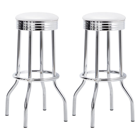 Coaster Home Furnishings - Retro - Set of 2 Upholstered Metal Swivel Bar Stools - Chrome Seat Rim and Legs, Thick Round Footrests - Home Bar, Kitchen Bar, Dining Room - 19-Inch - White - 2299W