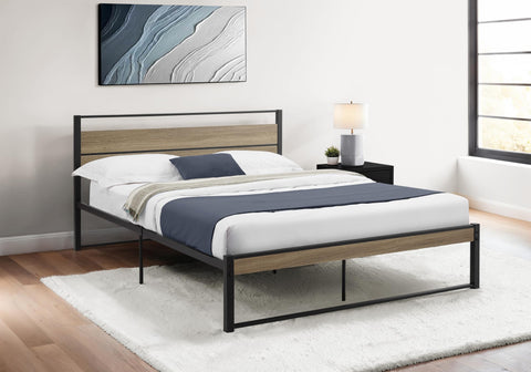 Monarch Specialties I 6070Q Bed, Bedroom, Frame Only, Platform Bed, Queen Size, Dark Taupe Laminate, Black Metal, Contemporary, Modern