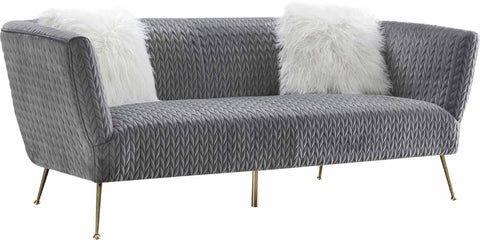 Pasargad Home Noho Collection Lafayette Velvet Upholstered - Living Room Sofa with 2 Fur Pillows