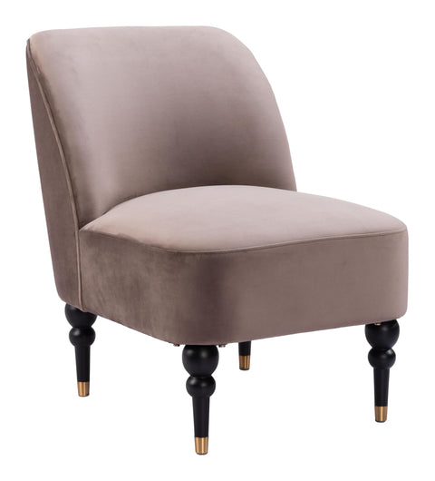 Zuo Bintulu Accent Chair Taupe, Gray Accent Chair, Modern Style, Velvet, Soft and Smooth Velvet Fabric, Plywood, Indoor Living, 22" W x 29.5" D x 29.5" H, Non-Stackable