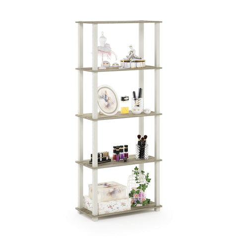 Furinno Turn-N-Tube 5-Tier Multipurpose Shelf / Display Rack / Storage Shelf / Bookshelf, Square Tubes, Sonoma Oak/White