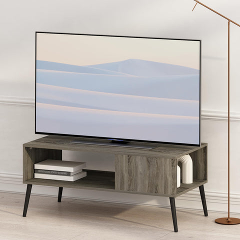 Furinno Claude Mid Century Style TV Stand for TV up to 40 with Wood Legs French Oak