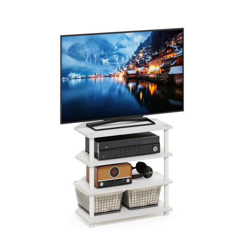 Furinno ECON TV Stand, 4-Tier Corner Petite Entertainment Center, Open Frame TV Console for TV up to 32 Inch, Easy Assembly, for Living Room, Bedroom, White