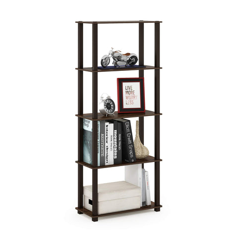 Furinno TURN-S-TUBE Book Shelf, 5-Tier Toolless Storage Shelves with Square Tubes, Shelving Unit for Organization and Storage for Living Room, Home Office, Walnut