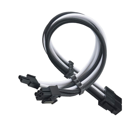 SilverStone Technology PP07E-PCIBW, 30cm 8pin to PCI-E 6+2pin Sleeved Extention Cable, Black + White, SST-PP07E-PCIBW