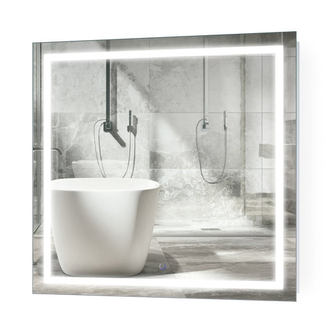 Krugg | Square 36 Inch X 36 Inch LED Bathroom Mirror | Lighted Vanity Mirror Includes Dimmer & Defogger | Wall Mount Vertical or Horizontal Installation
