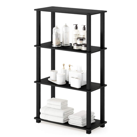 Furinno TURN-S-TUBE Storage Shelves, 4-Tier Book Shelf, Corner Shelf, Toolless Open Shelves, for Organization and Storage, Living Room, Garage, Home Office, Americano