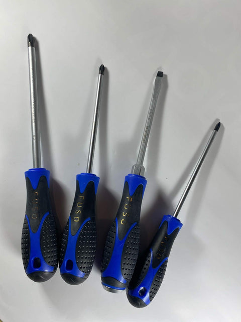 FUSOTOOL 4 PC INDUSTRIAL Screw Driver SET Slotted, PH#1, PH#2, PH#3