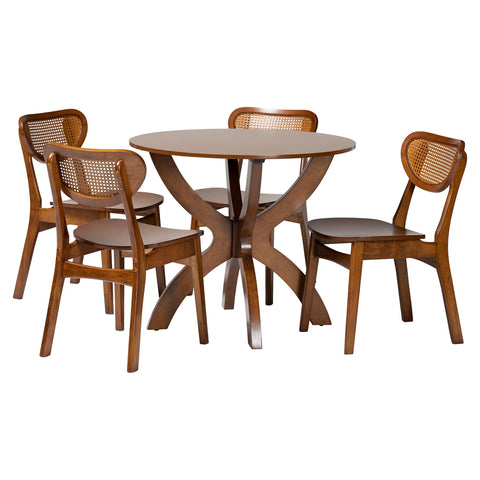 Baxton Studio Kenna 5-Piece Dining Set - Mid-Century Modern Round Table and Chair Set for Dining Room, Kitchen, Apartment