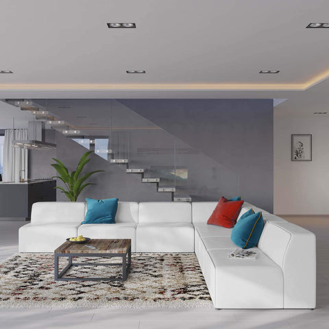 Modway Mingle Vegan Leather 7-Piece Sectional Sofa in White