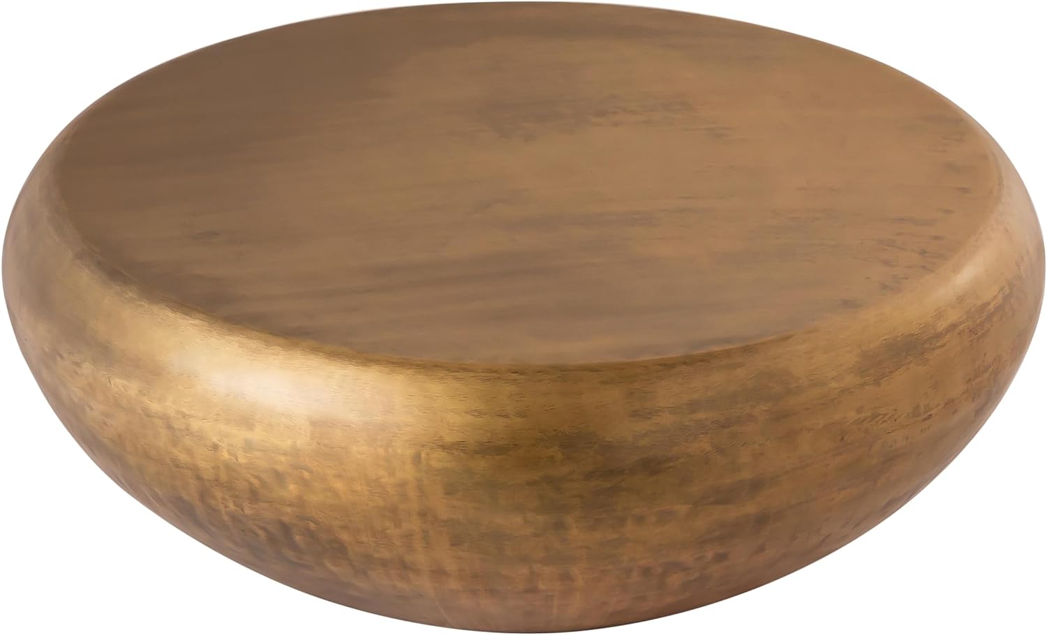 Pasargad Home Helios Drum Shape Iron Coffee Table Brass