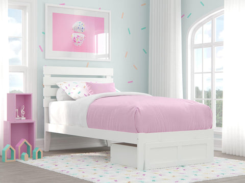 Oxford Twin Bed with Foot Drawer and USB Turbo Charger in White