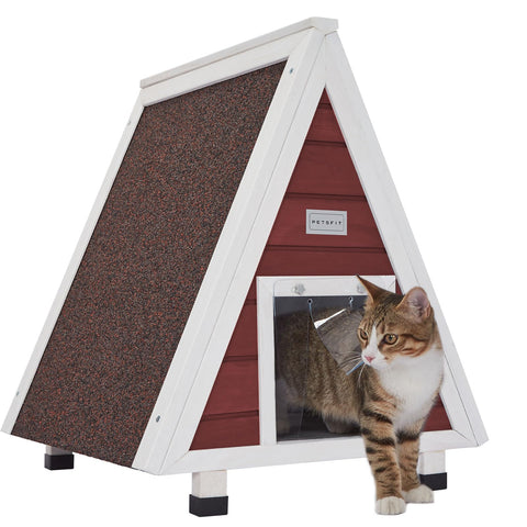Petsfit Cat House Outdoor Weatherproof,Feral Cat House Outdoor Indoor with Escape Door for Rabbits,Ferret,Guinea Pig,Dogs and Other Small Animals Red