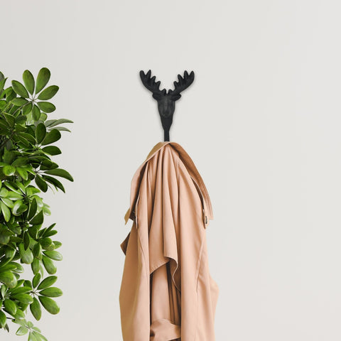 Cheungs Mythra Black Reindeer Cast Iron Wall Hook - Handcrafted 5.5-inch - Rustic Black Finish - Elegant Holiday Decor for Living Room
