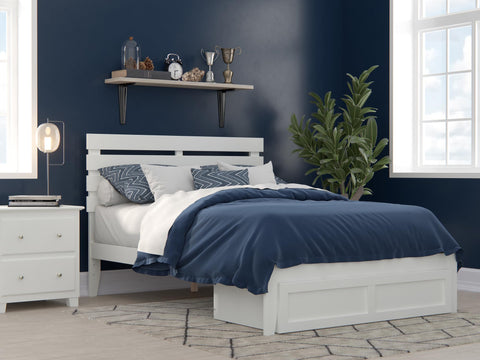 Oxford Full Bed with Foot Drawer and USB Turbo Charger in White