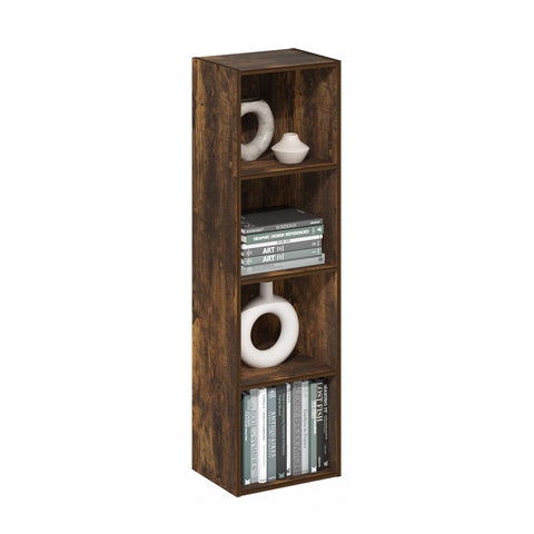 Furinno PASIR Book Shelf, 4-Tier Modern Bookshelf, Open Shelves Bookcase 9 x 12 x 42, Easy Assembly, for Living Room, Bedroom, Home Office, Amber Pine