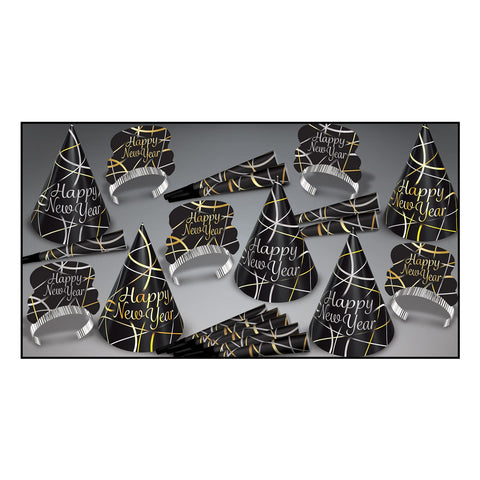 Beistle Silver & Gold Ring In The New Year Party Assortment For 10 People - NYE Photo Booth Props - Hats, Tiaras, Horns