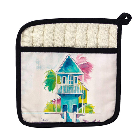 Betsy Drake PT232 W. Palm Hut Blue Pot Holder