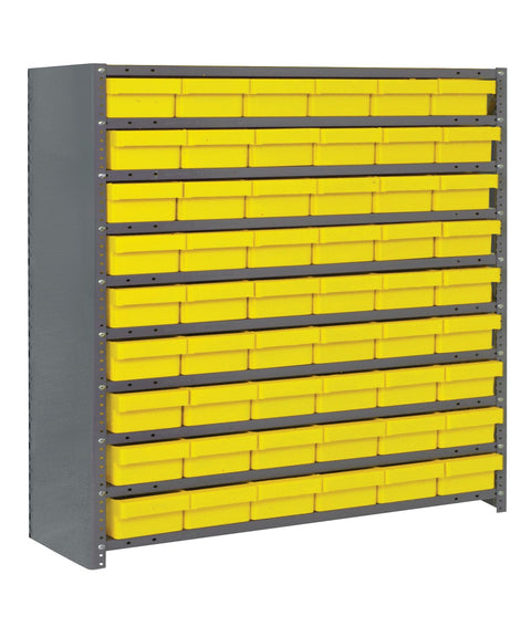 Quantum Storage Systems CL1239-401YL Closed Shelving System with Super Tuff Euro Drawers, 54 QED401 Shelf Bins, 12" D x 36" W x 39" H, Yellow