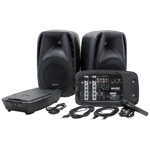 Gemini Portable PA System with Bluetooth, 600W Powered System with 6-Channel Mixer, Dual 10" Speakers, Mic & Cables—All-in-One for DJs, Events, Fitness & Worship (ES-210MXBLU)