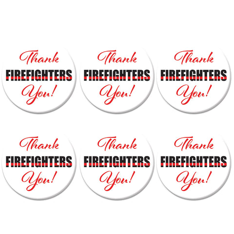 Beistle Thank You! Firefighters Buttons – 6-Pack 2" Red and Black Firefighter Appreciation Pins, Metal Pin-Back Badges for Community Events, Fundraisers, Parade Wear and Support Rallies