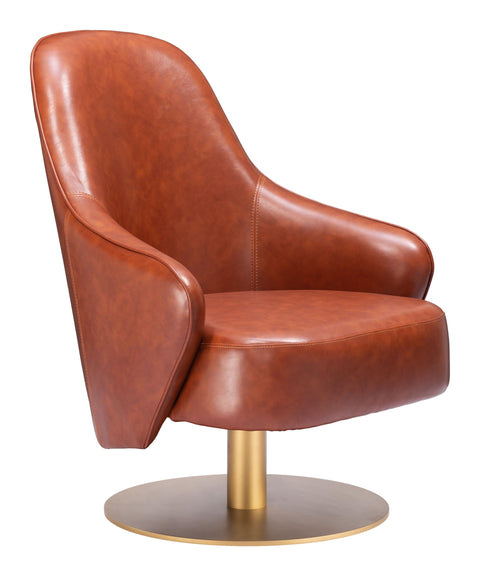 Zuo Withby Accent Chair Brown, Brown Accent Chair, Modern Style, Faux Leather, Plush and Durable Faux Leather Fabric, Steel, Indoor Living, 28" W x 31.5" D x 36.4" H, Non-Stackable
