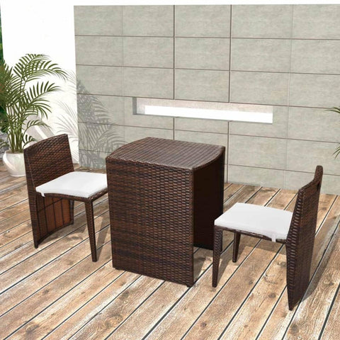 Oakestry 3-Piece Bistro Dining Set Brown & Cream White with Rectangular Table, PE Rattan Patio Set with Cushioned Chairs