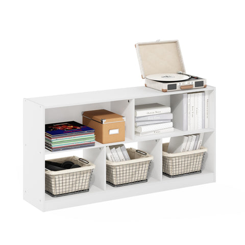 Furinno DALY Book Shelf, 5-Cube Bookshelf, Horizontal Cube Storage Organizer Bookcase, 10.9 x 47.2 x 23.6, for Living Room, Bedroom, Home Office, White