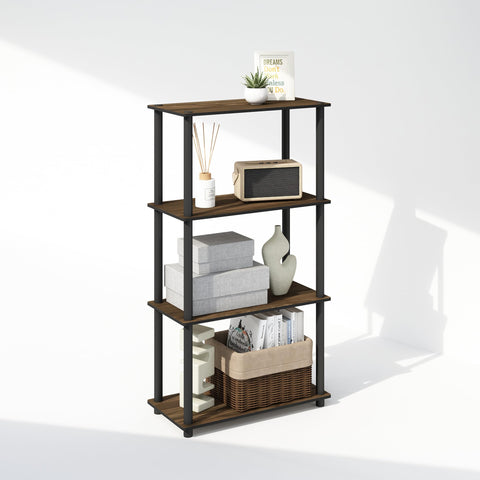 Furinno Turn-N-Tube 4-Tier Multipurpose Shelf Display Rack Shelving Unit Bookcase Columbia Walnut/Black