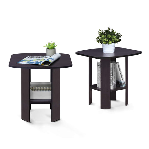 Furinno SIMPLE DESIGN Side Table Set of 2, 2-Tier Modern End Table with Soft Edges, Open Shelves Night Stand, Bedside Table, for Living Room, Bedroom, Dark Walnut