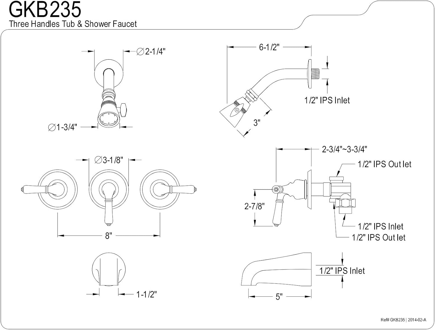 Kingston Brass GKB235 Magellan Tub and Shower Faucet with Three Handles, Oil Rubbed Bronze, 11.68 x 8 x 7.75