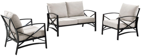 Kaplan 3Pc Outdoor Loveseat Patio Furniture Set Oatmeal/Oil Rubbed Bronze - Loveseat & 2 Chairs
