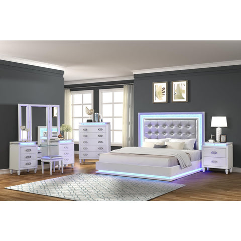 Galaxy Home Furnishings Passion Queen 4 Pc Vanity LED Bedroom Set Made with Wood in Milky White